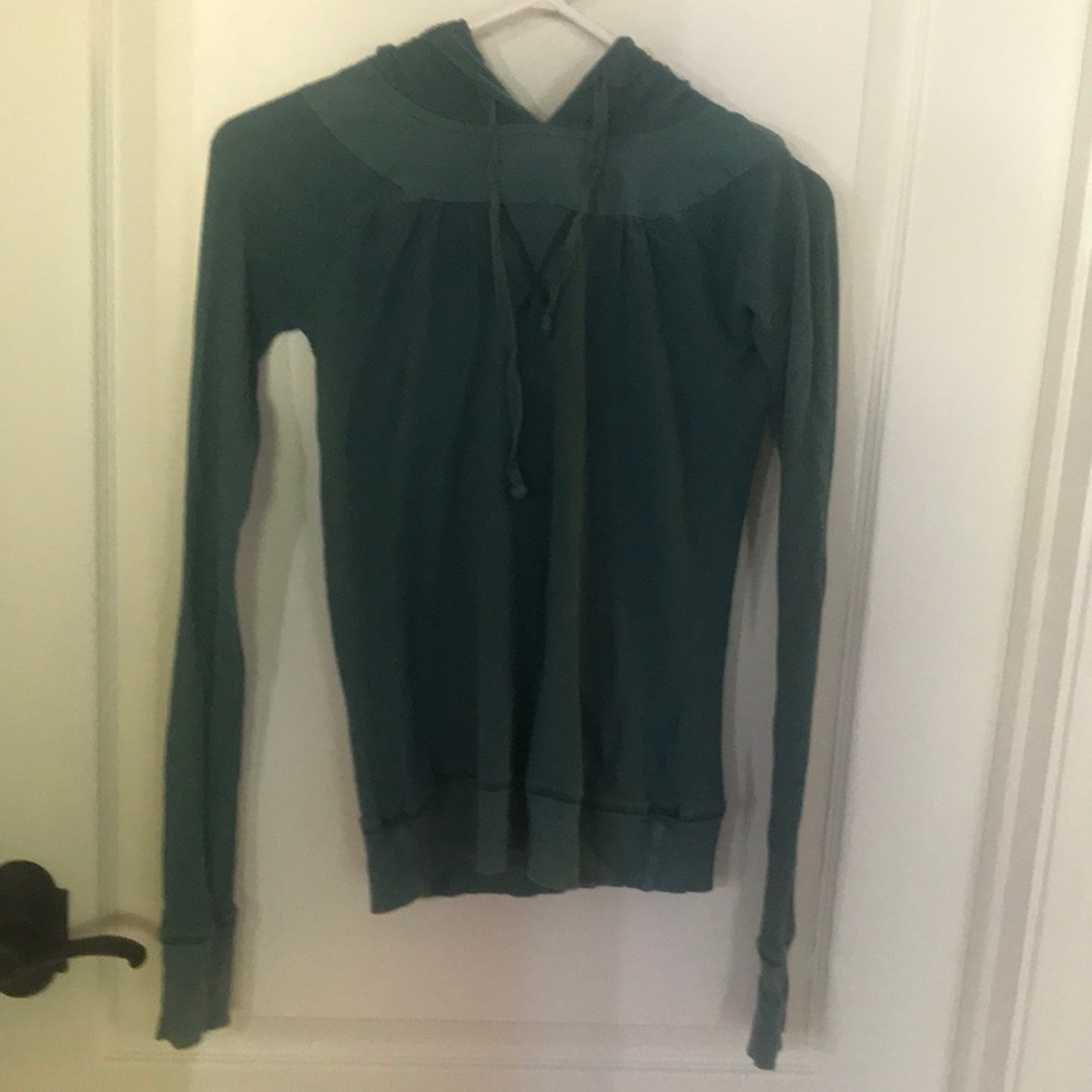 Free People Intimitely Green Waffle Weave Hooded Pullover Size Small